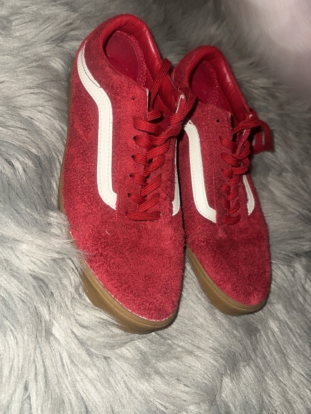 Vans Red Suede Sneakers with White Stripe